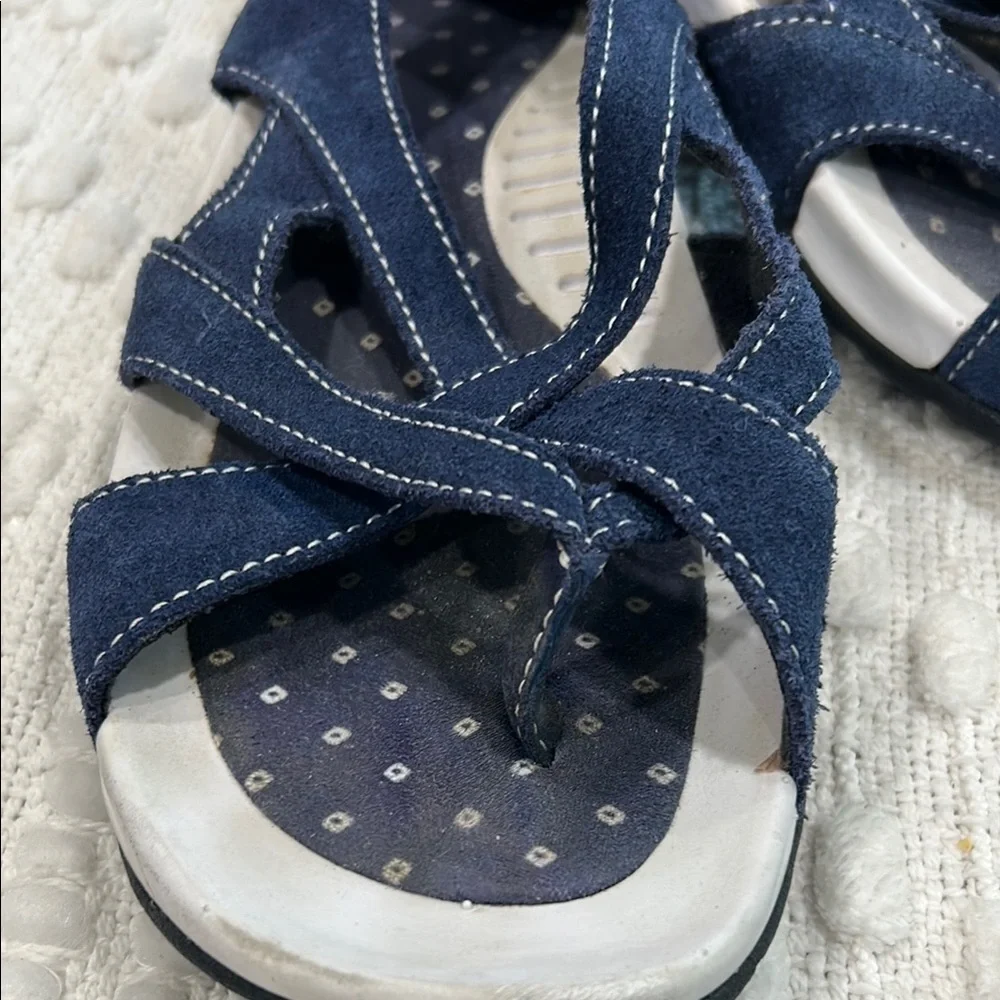 Lands' End Blue Leather Sandals with Crisscross Straps